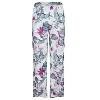 Lisingtool Jumpsuits Női Női Vintage nyomtatási Laza nadrág Elasztikus derék Capri Alkalmi nadrág nadrág női lila