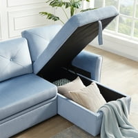 Aukfa modern bársony szekcionált alvó kanapé- húzza ki az ágy- reverzibilis tároló ksatár-bútorokat- kék