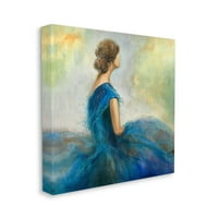 Stupell Industries nő nő hullámzó kék ruha klasszikus figurák festmény Galéria csomagolt vászon nyomtatott fali művészet,