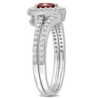 A Miabella női karátos rubin karátos gyémánt 10KT fehérarany Halo 2 darabos menyasszonyi készlet