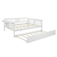 Teljes méretű Daybed Twin méretű Trundle, fa léc támogatás, fehér