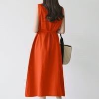 Női ruhák Női kerek nyakkivágás Ujjatlan Szilárd A-Line ruhák boka hossza nyári A-Line Chemise Orange s