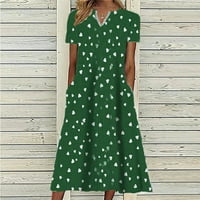 Nyári ruhák Női Divat Alkalmi V-nyakú Rövid ujjú Virágos A-Line ruhák közepes hosszúságú Laza Női ruhák zöld 3XL