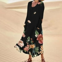 Zunfeo ruhák nőknek-Crewneck virágos laza illeszkedés kényelem zsebekkel Új Érkezés Ruha Clearance Fekete M