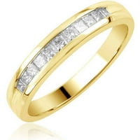 Carat T.W. Hercegnő-vágott gyémánt 14 kt sárga arany évforduló, H-i i2