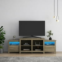 Hommoo fa TV állvány színes LED-del, Modern TV oldalsó asztal, tároló TV szekrény TV-hez, szürke mosás
