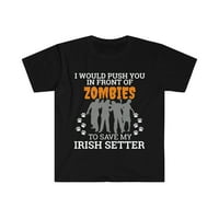 Nyomja meg a zombik előtt, hogy megmentse az Ír szetter kutya Unise pólót S-3XL