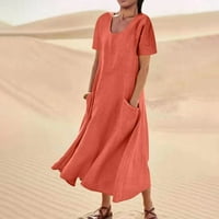 Nyári ruhák nőknek Plusz méretű Clearance Rövid ujjú egyszínű puha kényelmes hosszú ruha Khaki