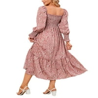 Capreze Lámpás ujjú hosszú ruha ujjú Maxi ruhák Női Alkalmi Virágmintás Ünnep Baggy Pink XL