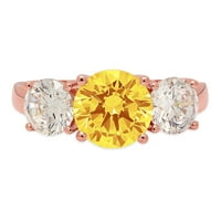 3.25 ct kerek vágott sárga szimulált gyémánt 14K rózsaszín rózsa arany gravírozás nyilatkozat évforduló eljegyzés esküvő