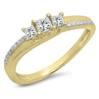 Dazzlingrock Gyűjtemény 0. Karátos 14k hercegnő & kerek fehér gyémánt kő hullám eljegyzési gyűrű, sárga arany, Méret