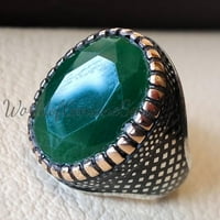 Smaragdzöld szintetikus korund ovális kő, ezüst gyűrű, mély díszes átlátszatlan, kiváló minőségű kő Sterling ezüst