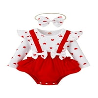 Csecsemő baba lányok Valentin nap Romper ruha bordázott szív nyomtatás hosszú légy ujjú fodros Jumpsuits Bodysuits