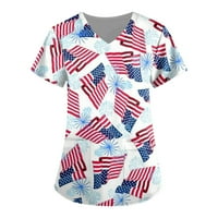 -8jcud aranyos ing Női Női pólók V nyakú alap póló Laza szabású alkalmi július negyedik zászló mintás Rövid ujjú felsők