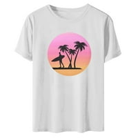 tklpehg Női felsők rövid ujjú pólók Clearance puha szabadidős naplemente strand Kókuszfákkal nyomtatás grafikus nyugodt