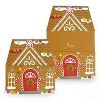 Az ünnepi idő barna fehér, zöld és piros akcentussal és csillogó mézeskalács ház ajándékkártya -tartóval