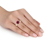 Miabella női 2- CT létrehozott Ruby & Sapphire 10KT sárga arany halo 2 darabos esküvői gyűrűk szett