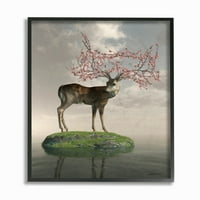 Stupell Industries Deer Tree Island Absztrakt Állattervezés Keretes fal művészet, Cynthia Decker