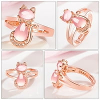 Rózsaszín Kristály Macska Gyűrű Stílusos Strasszos Intarziás Gyűrű Női Gyűrű