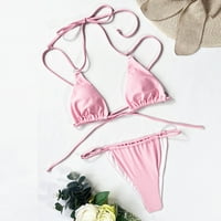 Női fürdőruhák kötőfék Bikini Rövid ujjú Retro A-line kötőfék Rózsaszín L