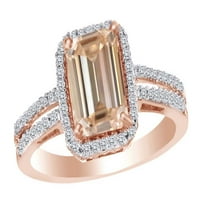Smaragd vágott szimulált barna & fehér CZ Halo eljegyzési gyűrű 14k Rózsa arany felett ezüst gyűrű mérete-6