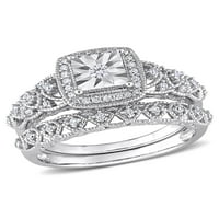 Carat T.W. Gyémánt sterling ezüst négyzet alakú halo menyasszonyi gyűrű