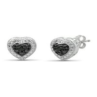 JewelersClub fekete gyémánt akcentus ezüst 3 darabos szív ékszerkészlet