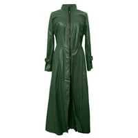 symoid Női kabátok és dzsekik-Divat szexi őszi és téli szilárd hosszú bőrkabát Műbőr széldzseki kabát hadsereg zöld