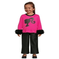 Barbie kisgyermek lány Fau szőrme Trim felső és nadrág Outfit szett, 2 darabos, méretek 2T-5T