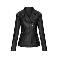 Kardigánok Női Clearance eladó szilárd cipzáras bőr felsők kardigán zseb rövid kabát Fekete XL