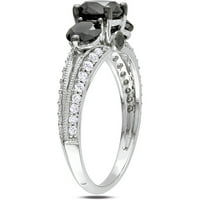 Carat T.W. Fekete-fehér gyémánt 10KT fehérarany háromköves eljegyzési gyűrű
