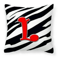 Carolines Treasures CJ1024-LPW L betű kezdeti Monogram-Zebra piros Szövet dekoratív párna, 14Hx14W, Többszínű
