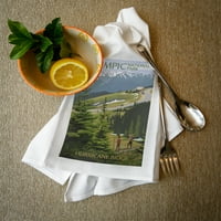 Dekoratív Tea törölköző, kötény Olimpiai Nemzeti Park, Washington, hurrikán gerinc és túrázók illusztráció, Unisex,