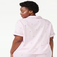 Joyspun női szövött bevágás gallér pizsama teteje, S méret S -tól 3X -ig