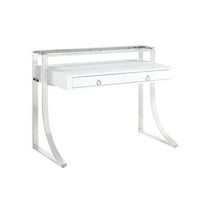 Coaster 2-fiókos íróasztal fényes fehér és króm alakú: téglalap alakú