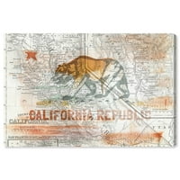 Wynwood Studio Maps and Flags Wall Art vászon nyomatok 'Kaliforniai Republic Map' Us államok térképek - piros, fehér