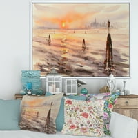 Designart 'Velence Panorama of Velence Laguna Beach naplementekor' Tengeri és tengerparti keretes vászon nyomtatvány
