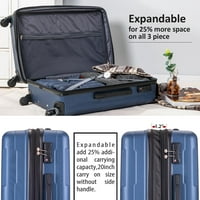 Skyland poggyászkészlet, hordozható, kemény oldalú kibővíthető bőrönd fonó kerekekkel és TSA-zárral, sötétkék