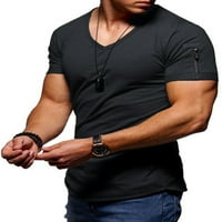 Noilla Férfi pólók egyszínű nyári felsők rövid ujjú blúz férfi cipzáras póló Kar Zip Basic Tee Fekete 5XL