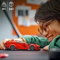 Sebesség Bajnokok Ferrari Sport piros versenyautó, Ferrari játékautó modell építőkészlet autóversenyző minifigurával