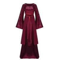Női középkori Vintage ruha kapucnival Retro gótikus ünnepi ruhák kiszélesedő Hosszú ujjú réteges Maxi ruha
