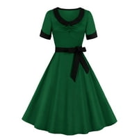 Női 1950-es évek Retro koktél ruhák Crewneck Bowknot Rövid ujjú magas derékú a vonal Swing Midi Prom Tea ruhák